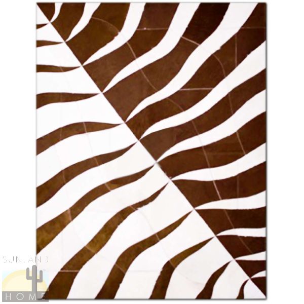 Custom Cowhide Patchwork Rug - Negative Stripes - Brown and White
