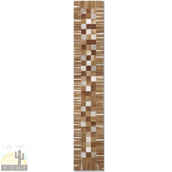 Custom Cowhide Patchwork Runner - 4in Squares - Tiki Frame Brown and Gray