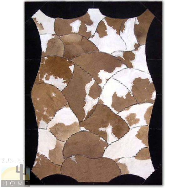 Custom Cowhide Patchwork Rug - Hide Shape Light Brown and White