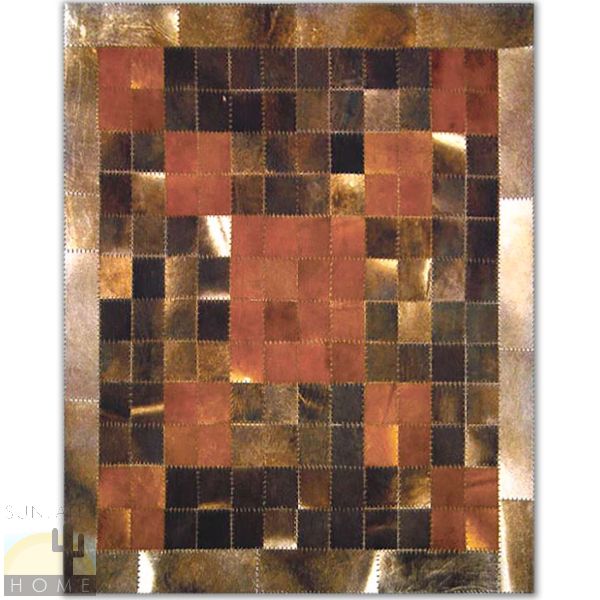 Custom Cowhide Patchwork Rug - 4in Squares - X Squares Rust and Brown