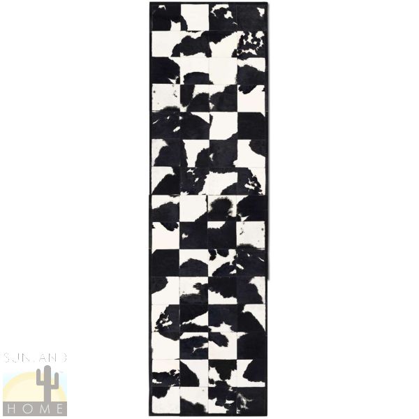 Custom Cowhide Patchwork Runner - 6in Squares - Black and White