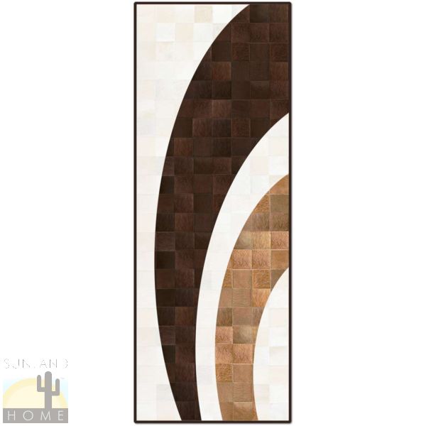 Custom Cowhide Patchwork Runner - 4in Squares - Brown Shades and White 2 Arch