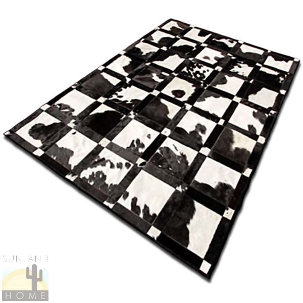 Custom Cowhide Patchwork Rug - 8in Squares - Black White Bordered