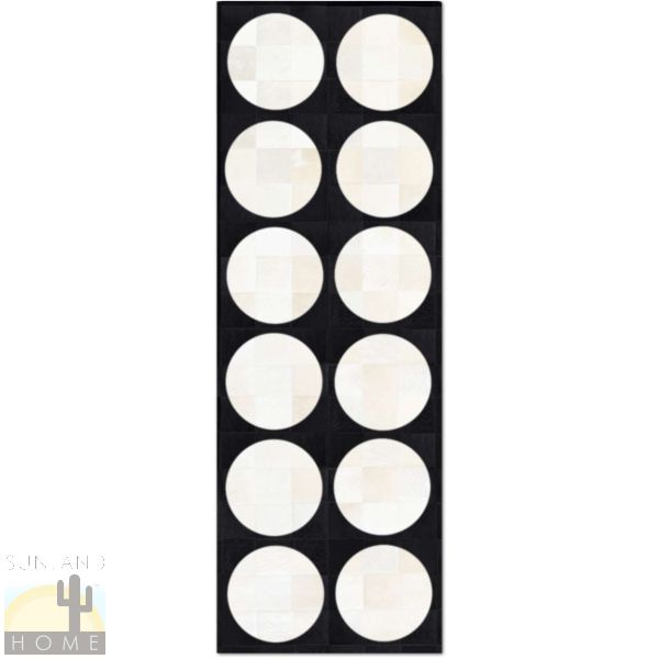 Custom Cowhide Patchwork Runner - 4in Squares - Black with White Circles