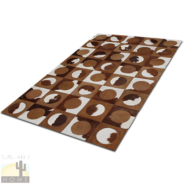 Custom Cowhide Patchwork Rug - 4in Squares - Brown and White Cicles