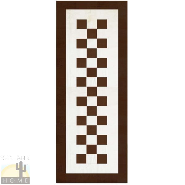 Custom Cowhide Patchwork Runner - 4in Squares - Brown Checks Border on Off White