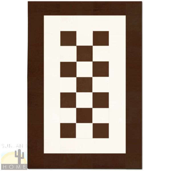 Custom Cowhide Patchwork Rug - 8in Squares - Brown Checks Border on Off White
