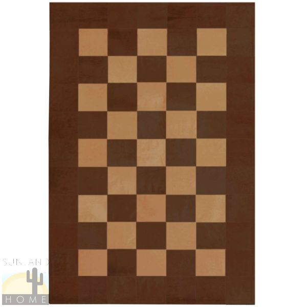 Custom Cowhide Patchwork Rug - 8in Squares - Color Checks on Brown