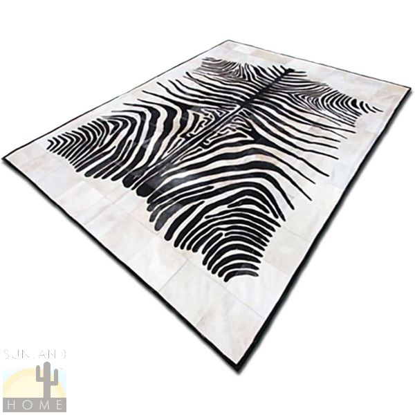 Custom Cowhide Patchwork Rug - 12in Squares - Zebra on Off White 6ft x 7ft
