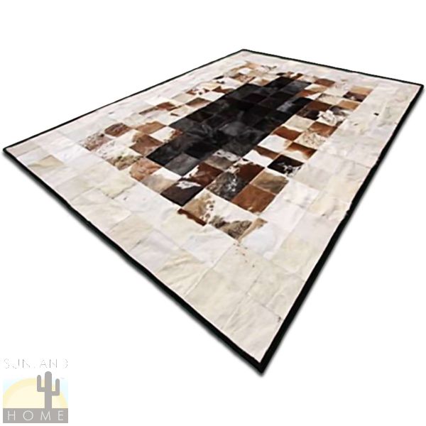 Custom Cowhide Patchwork Rug - 6in Squares - Multi Black Center on White