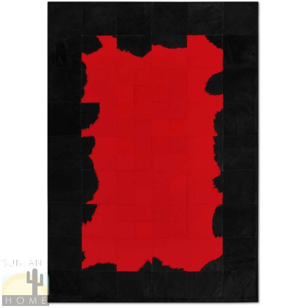 Custom Cowhide Patchwork Rug - 6in Squares - Black with Jagged Color Middle