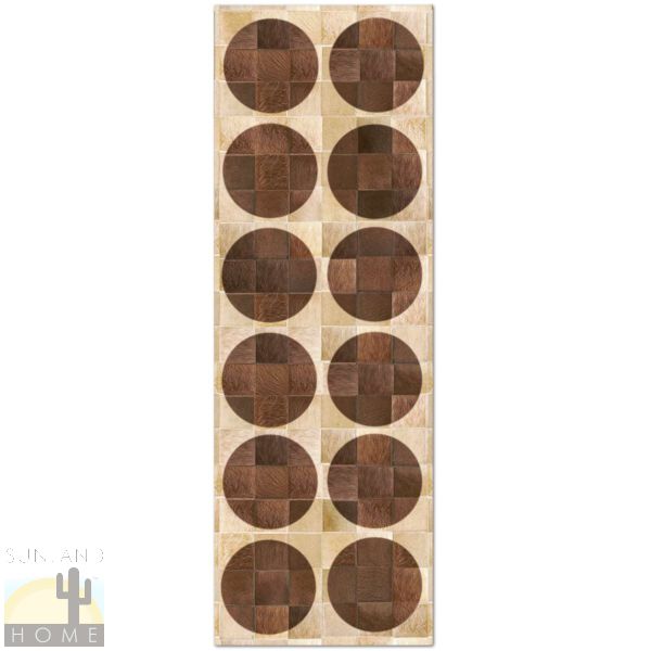 Custom Cowhide Patchwork Runner - 6in Squares - Tan with Brown Circles 2