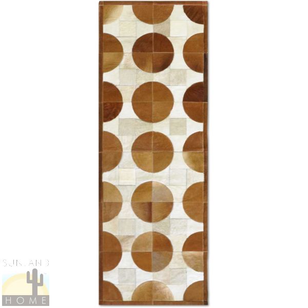Custom Cowhide Patchwork Runner - 4in Squares - Tan with Brown Circles