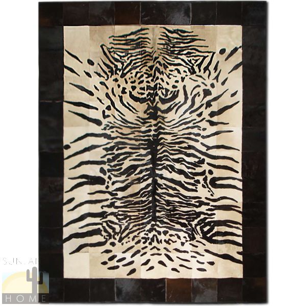 Custom Cowhide Patchwork Rug - 12in Squares - Tiger Print on Tan 6ft x 7ft