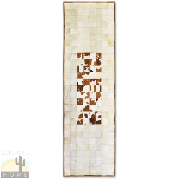 Custom Cowhide Patchwork Runner - 4in Squares - Off-White and Palomino with Brown