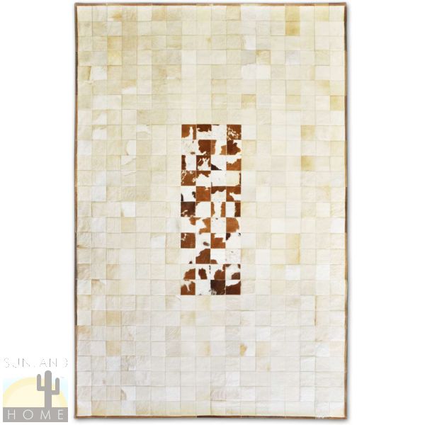 Custom Cowhide Patchwork Rug - 4in Squares - Off-White and Palomino with Brown