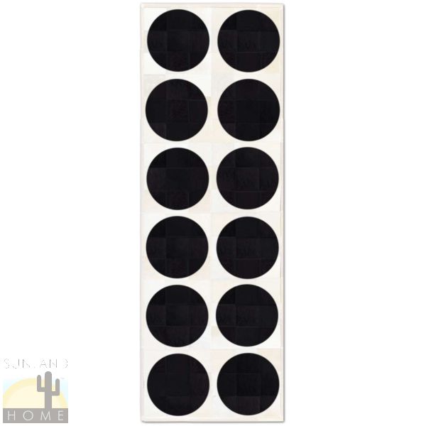 Custom Cowhide Patchwork Runner - 6in Squares - White with Black Circles