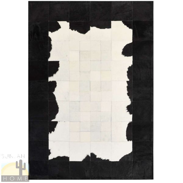 Custom Cowhide Patchwork Rug - 6in Squares - White with Narrow Black Border