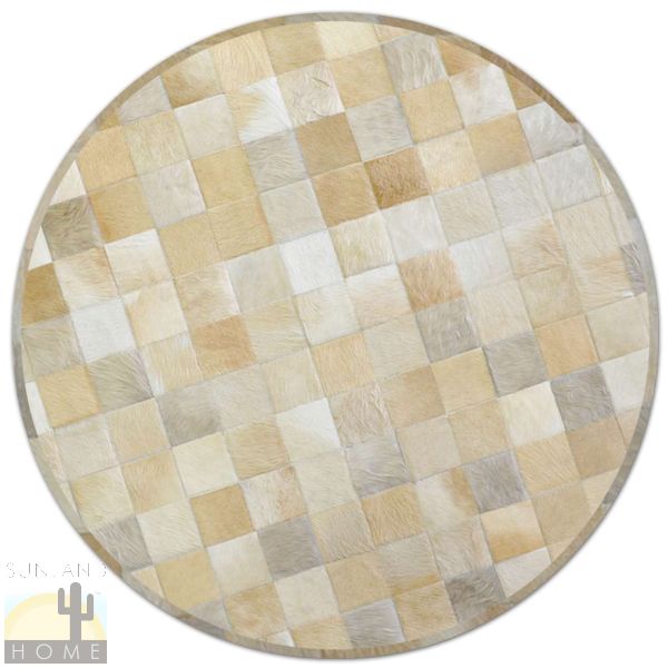 Custom Cowhide Patchwork Round Rug - 6in Squares - Round Palomino