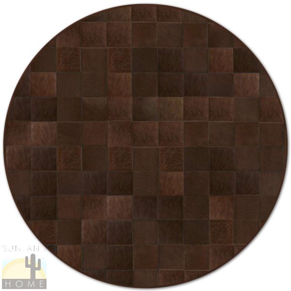 Custom Cowhide Patchwork Round Rug - 6in Squares - Round Solid Dark Brown