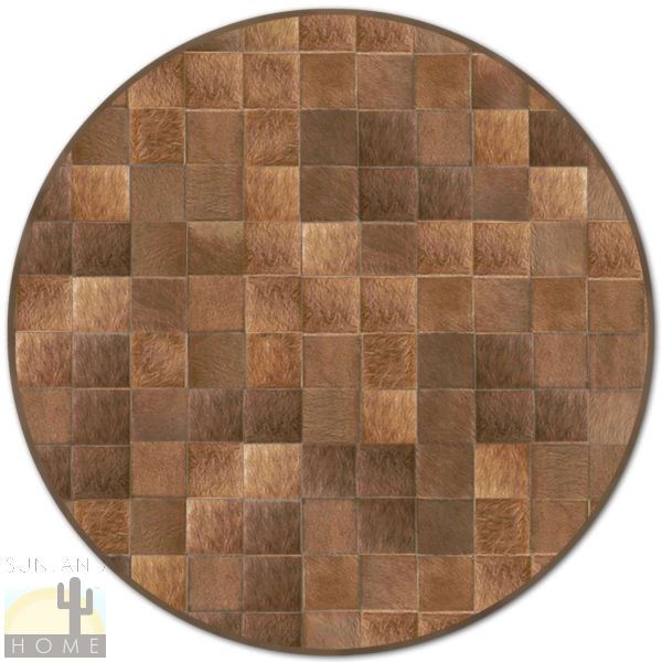 Custom Cowhide Patchwork Round Rug - 6in Squares - Round Solid Medium Brown