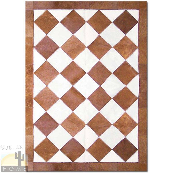 Custom Cowhide Patchwork Rug - 8in Diamonds - Light Brown on Off White