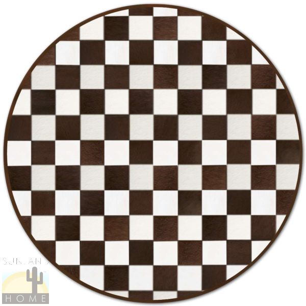 Custom Cowhide Patchwork Round Rug - 6in Squares - Round Checkerboard Dark Brown