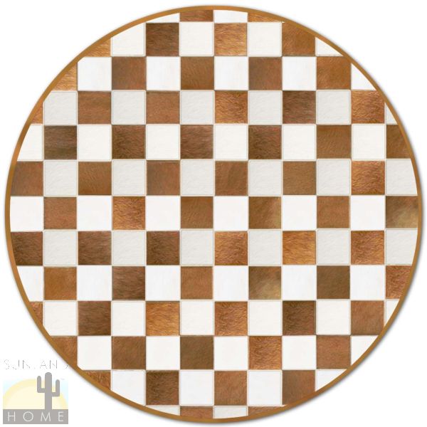 Custom Cowhide Patchwork Round Rug - 6in Squares - Round Checkerboard Medium Brown