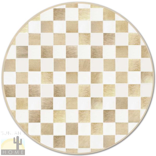 Custom Cowhide Patchwork Round Rug - 6in Squares - Round Checkerboard Palomino