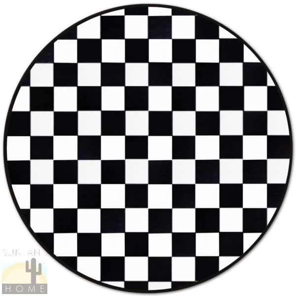 Custom Cowhide Patchwork Round Rug - 6in Squares - Round Checkerboard Black