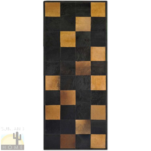 Custom Cowhide Patchwork Runner - 8in Squares - Pixel Closeup Brown and Black