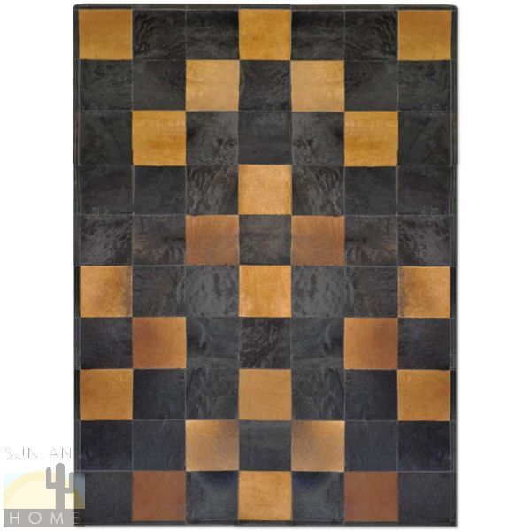 Custom Cowhide Patchwork Rug - 6in Squares - Pixel Closeup Brown and Black