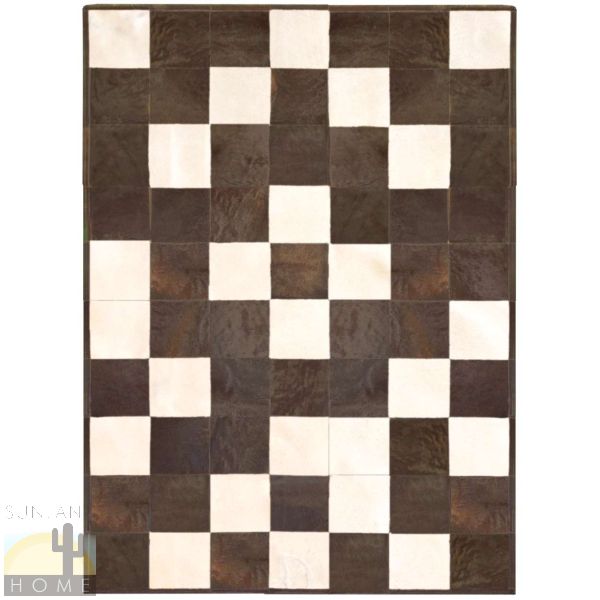 Custom Cowhide Patchwork Rug - 8in Squares - Pixel Closeup Brown and Off White