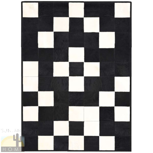 Custom Cowhide Patchwork Rug - 8in Squares - Pixel Closeup Black and Off White