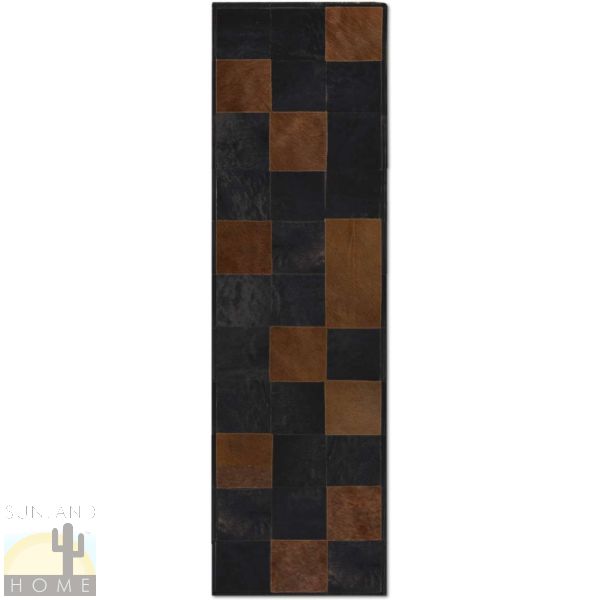 Custom Cowhide Patchwork Runner - 8in Squares - Pixel Closeup Dark Brown and Black