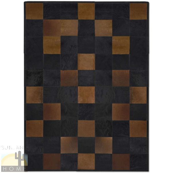 Custom Cowhide Patchwork Rug - 8in Squares - Pixel Closeup Dark Brown and Black