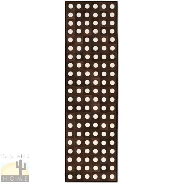 Custom Cowhide Patchwork Runner - 6in Squares - Dots Off White on Dark Brown