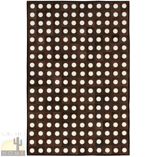Custom Cowhide Patchwork Rug - 6in Squares - Dots Off White on Dark Brown