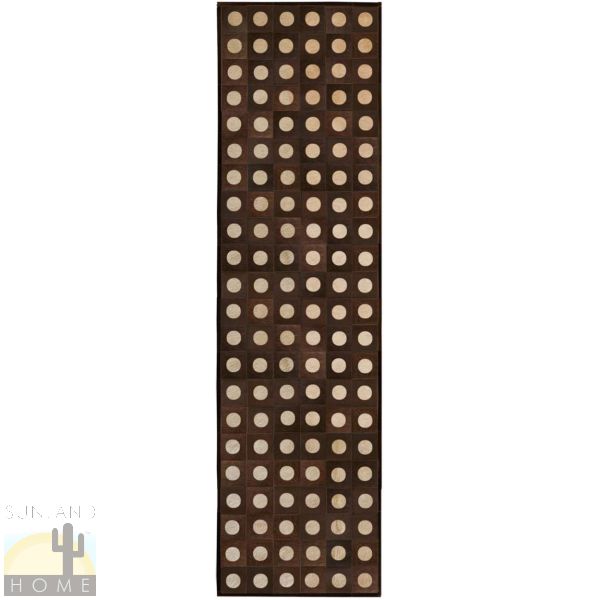 Custom Cowhide Patchwork Runner - 6in Squares - Dots Tan on Dark Brown