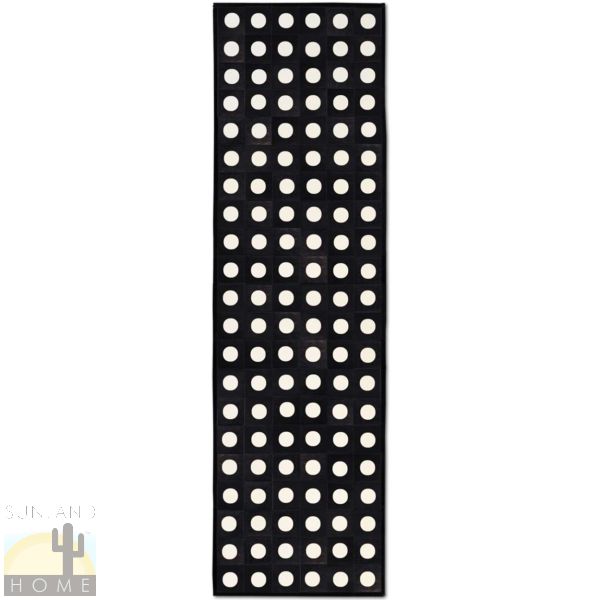 Custom Cowhide Patchwork Runner - 6in Squares - Dots Off White on Black