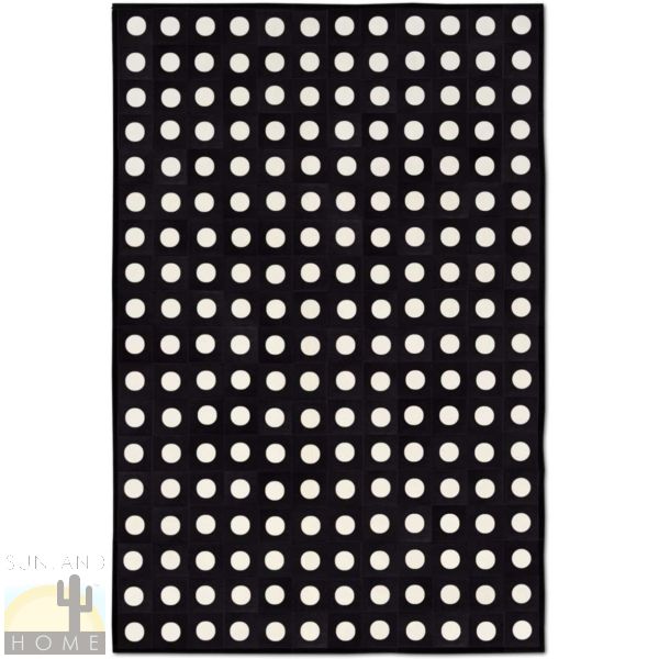 Custom Cowhide Patchwork Rug - 6in Squares - Dots Off White on Black