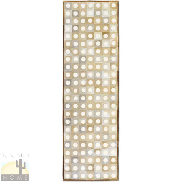 Custom Cowhide Patchwork Runner - 6in Squares - Dots Off White on Palomino