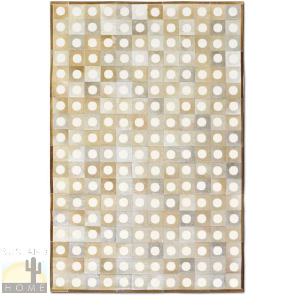 Custom Cowhide Patchwork Rug - 6in Squares - Dots Off White on Palomino