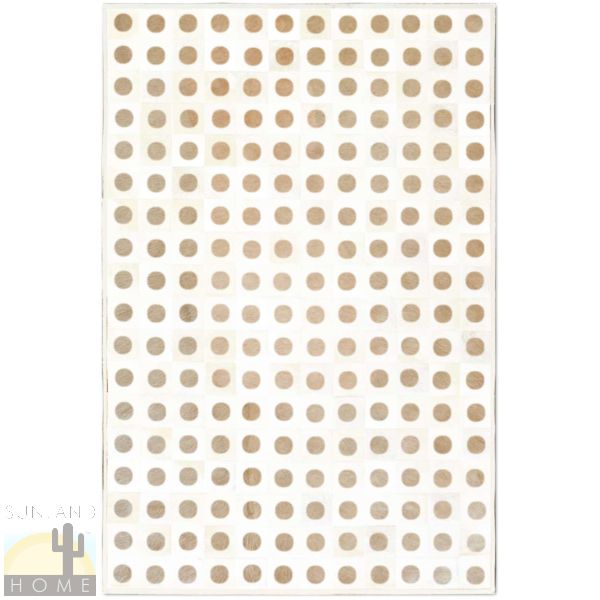 Custom Cowhide Patchwork Rug - 6in Squares - Dots Tan on Off White
