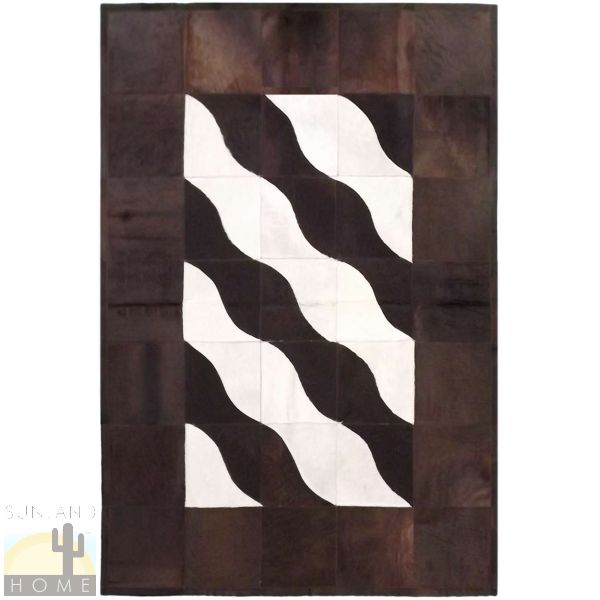 Custom Cowhide Patchwork Rug - 6in Squares - Pacific Off White on Dark Brown