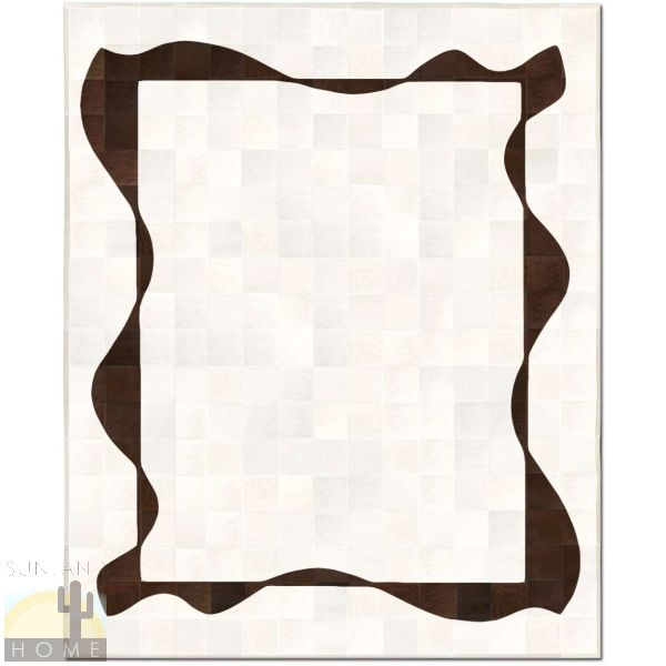 Custom Cowhide Patchwork Rug - 6in Squares - Ribbons Dark Brown on Off White