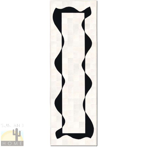 Custom Cowhide Patchwork Runner - 6in Squares - Ribbons Black on Off White