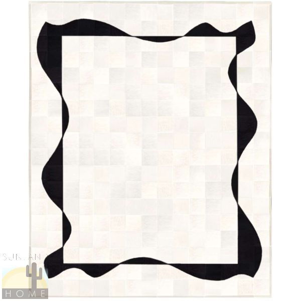 Custom Cowhide Patchwork Rug - 6in Squares - Ribbons Black on Off White