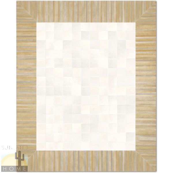 Custom Cowhide Patchwork Rug - 4in Squares - Tiki Frame Palomino and Off White