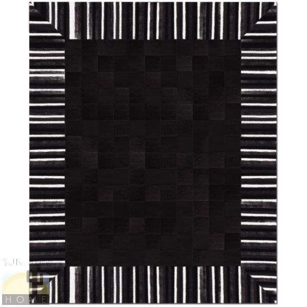 Custom Cowhide Patchwork Rug - 4in Squares - Stripe Frame Black